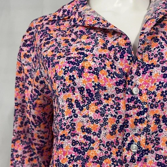 FRANK & EILEEN Colorful Floral Linen Relaxed Comfy Summer Resort Tunic Shirt S